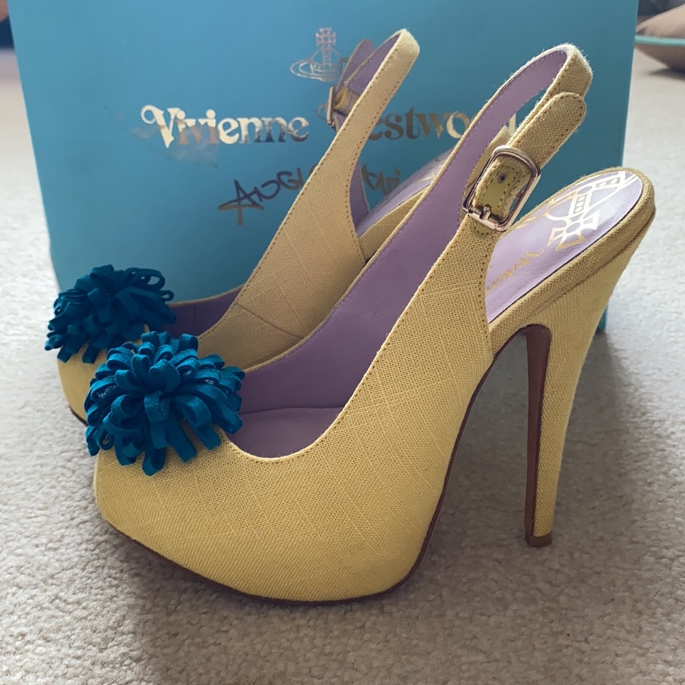💥SOLD💥✨RARE ✨ Vivienne Westwood Canvas Platform Slingback Pumps - Picture 13 of 14